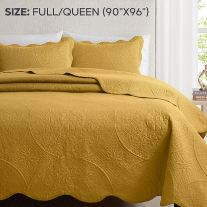 Floral-Pattern Three-Piece Bedspread Set in 16 Colors with Twin, Queen, King and California King Sizes