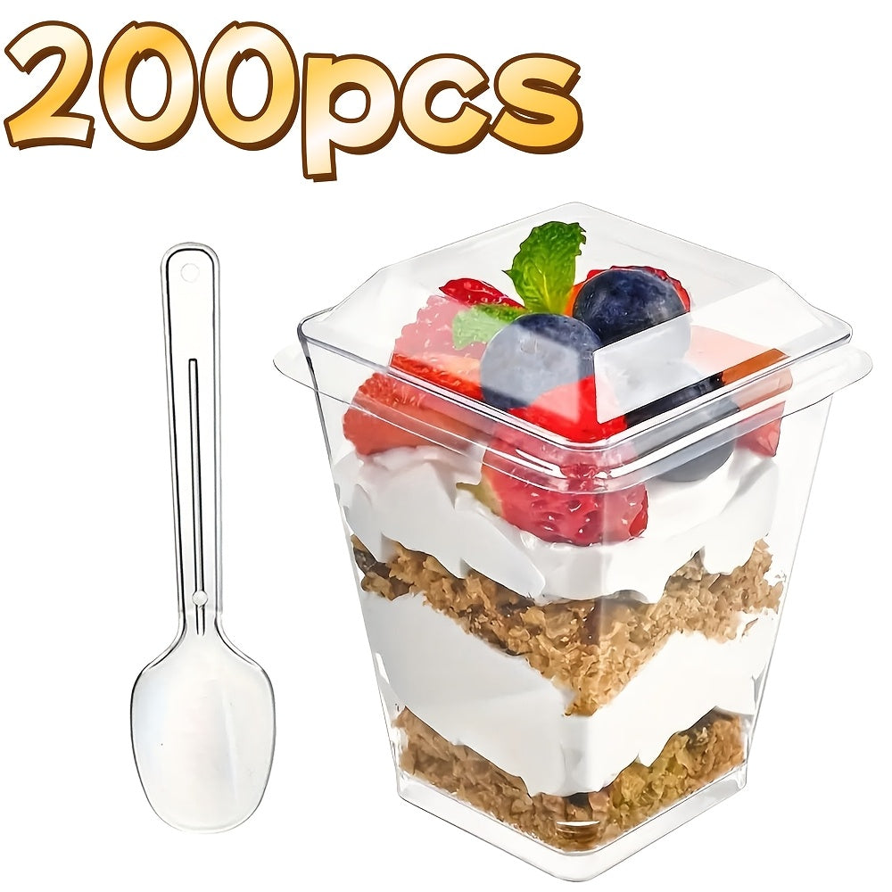 Disposable Dessert Cups with Lids & Spoons, 5oz Plastic Pudding Cups Set, 50/100/150/200 Pack Mini Clear Cups for Parties