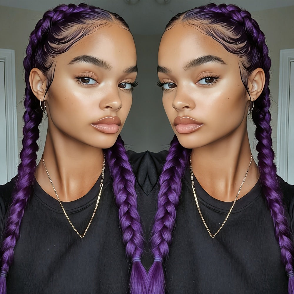 Lace Front Wig Braided Synthetic Style, 26-Inch 13x4 Front with Five Color Options and 250% Density