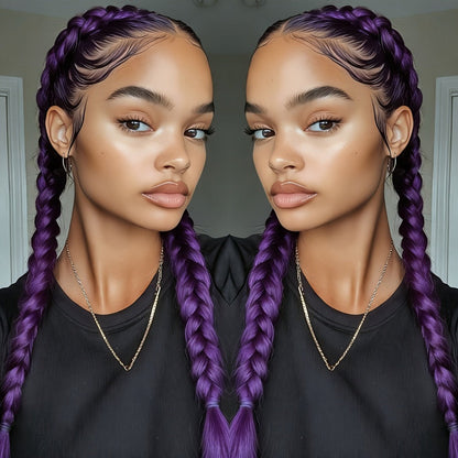 Lace Front Wig Braided Synthetic Style, 26-Inch 13x4 Front with Five Color Options and 250% Density