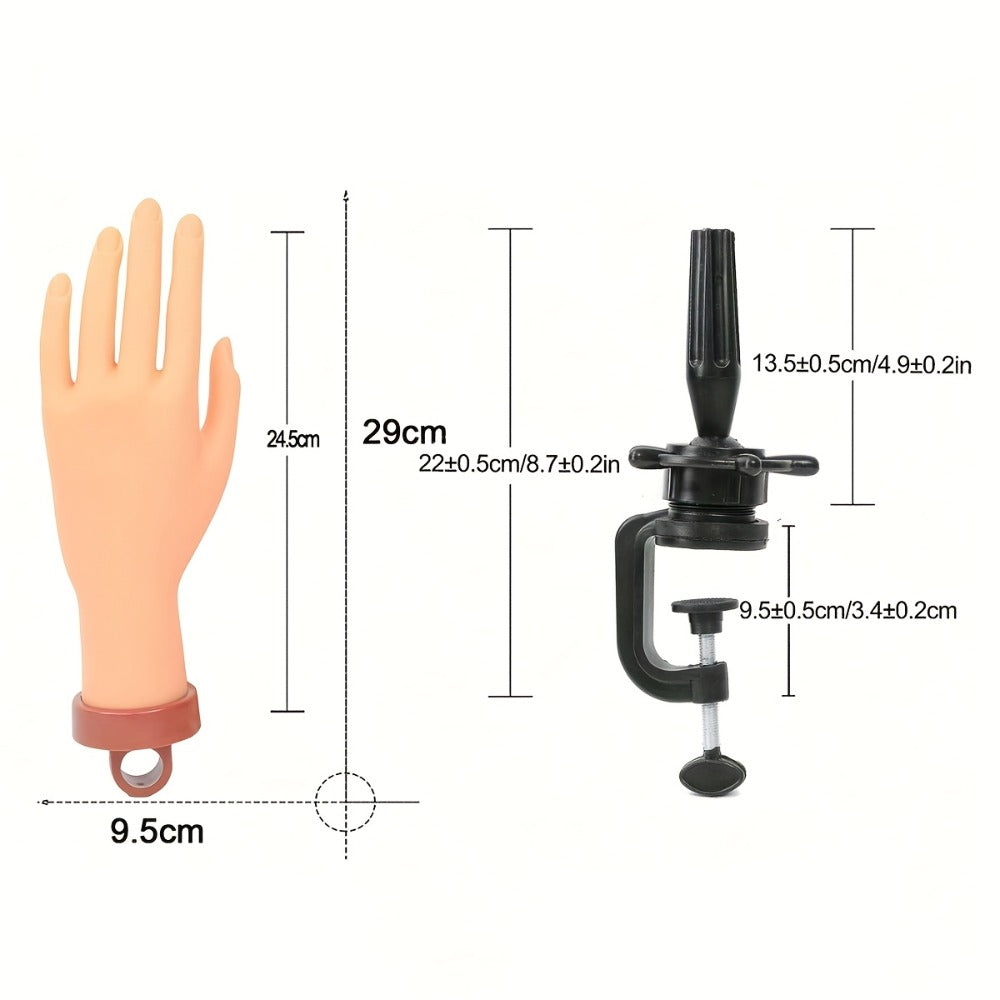 Silicone Nail Practice Hand Model with Desktop Stand – Flexible Realistic Fake Hand for Nail Art Training