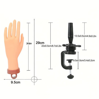Silicone Nail Practice Hand Model with Desktop Stand – Flexible Realistic Fake Hand for Nail Art Training