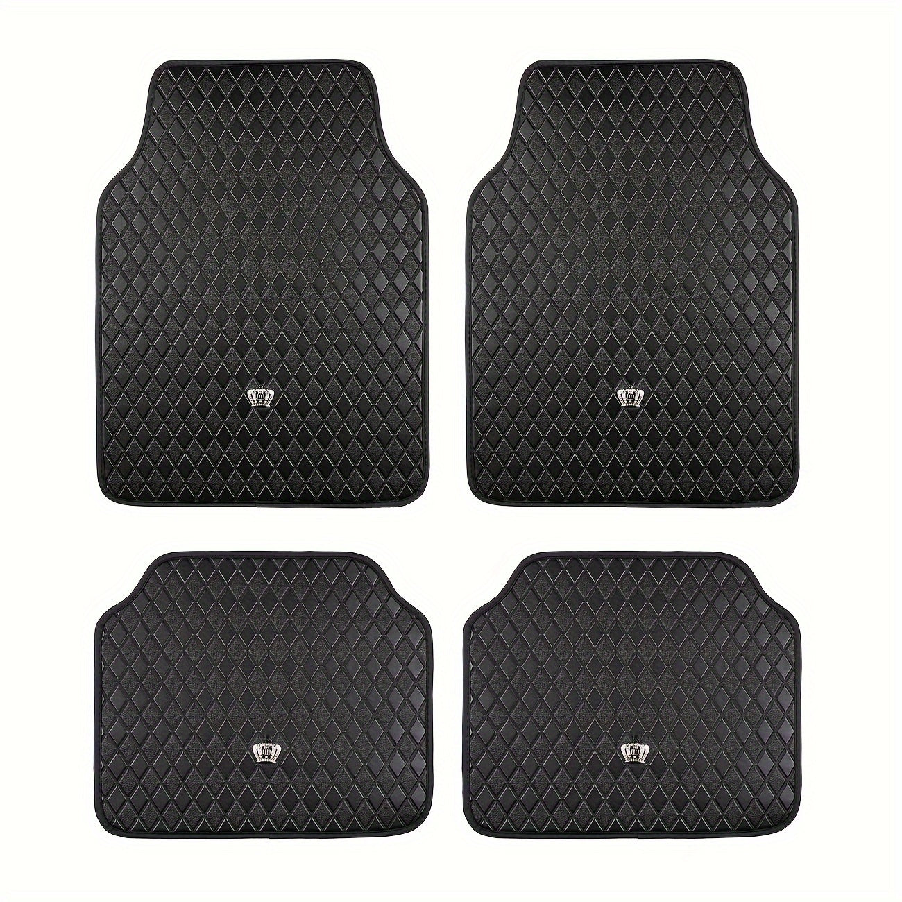 Quilted Crown Car Floor Mats, Four-Piece Set in Red, Black or Prismatic Embossed Style Options
