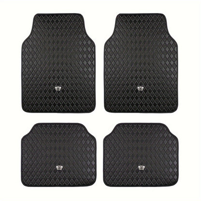Quilted Crown Car Floor Mats, Four-Piece Set in Red, Black or Prismatic Embossed Style Options