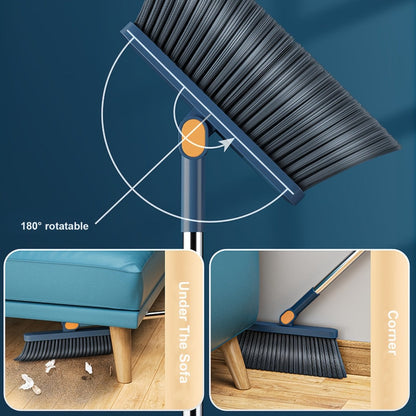 Long-Handle Broom and Dustpan Cleaning Set with Comb Teeth in Blue, Orange, White, Purple or Green