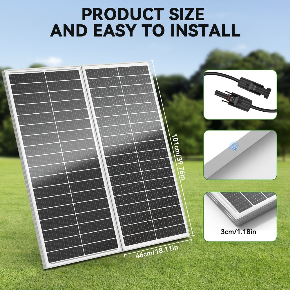 Two-Piece 200W Total Solar Panel Kit with 100W Modules, 18BB Cell Layout and PV Connectors