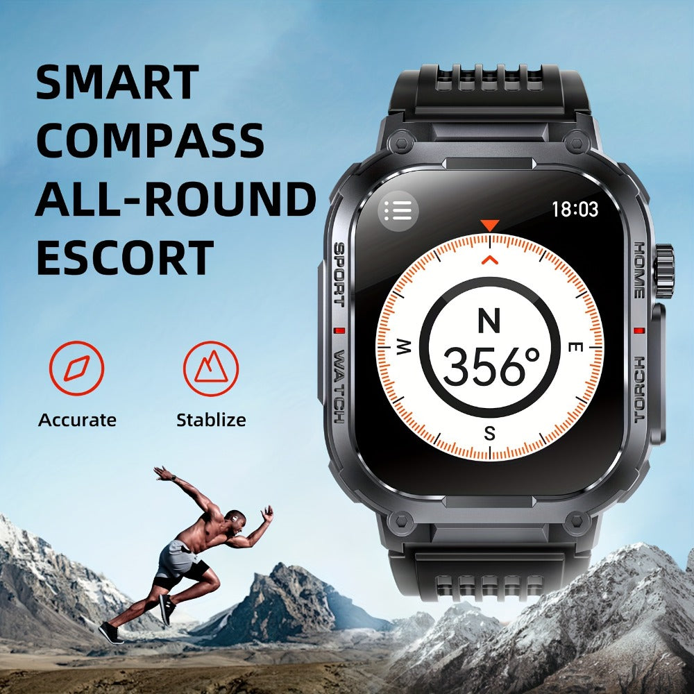 Smartwatch for Men 2.02 Inch with LED Flashlight, Wireless Calling and Activity Tracking for Outdoor Use