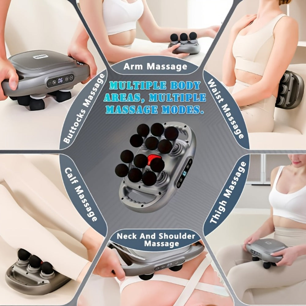 Massage Gun 12 Heads Deep Tissue Percussion Massager Set for Back Neck Shoulders Legs Foot Pain Quiet Handheld Electric Body Massager