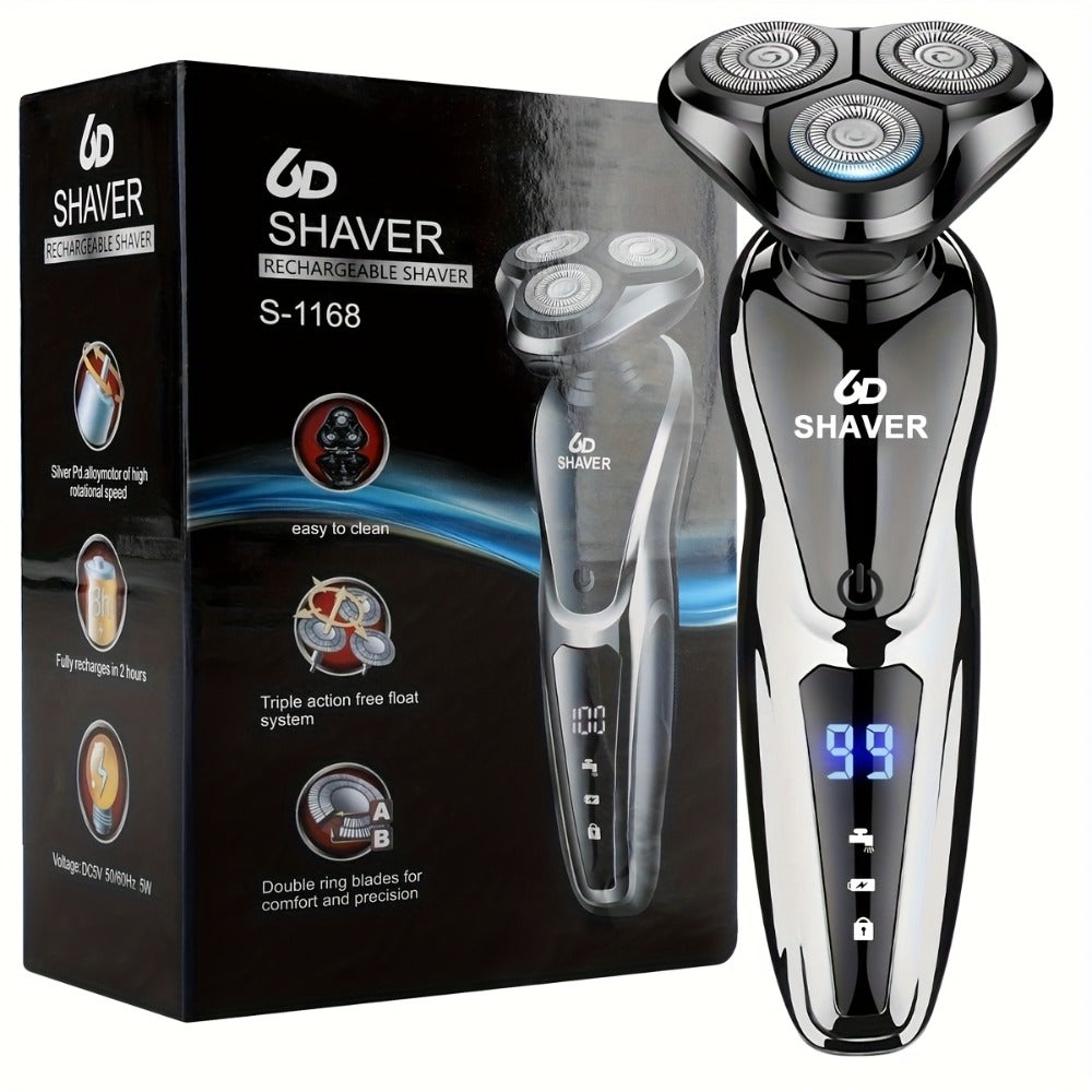 Electric Shaver 3D Floating Head with LED Battery Indicator, Rechargeable Power and Wet/Dry Use in 1- or 2-Pack