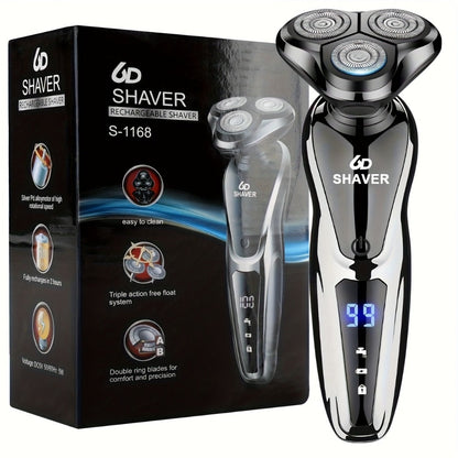 Electric Shaver 3D Floating Head with LED Battery Indicator, Rechargeable Power and Wet/Dry Use in 1- or 2-Pack