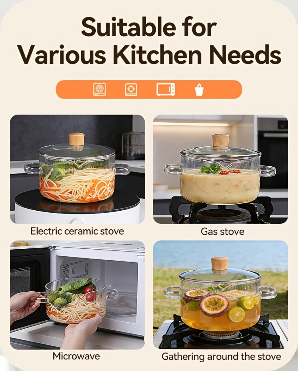 Glass Saucepan Set 2-Pack Stovetop Safe Borosilicate Ribbed Pots with Lids – 78oz & 54oz Heat Resistant Cookware for Soup, Ramen