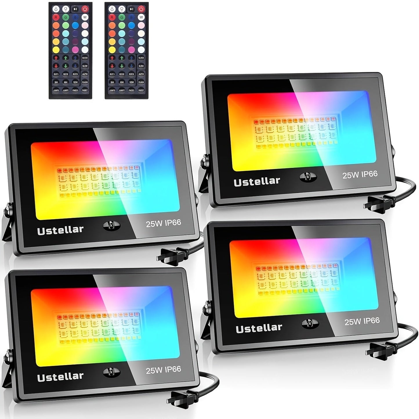 RGB LED Flood Light 25W Outdoor Color Changing - 1000 DIY Colors, 44-Key Remote, Strobe & Fade Modes