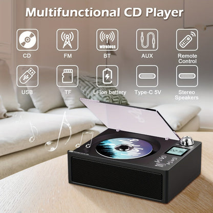 CD Player with Bluetooth Stereo Speakers, FM Radio, USB Playback, AUX Input, LED Display, Remote Control