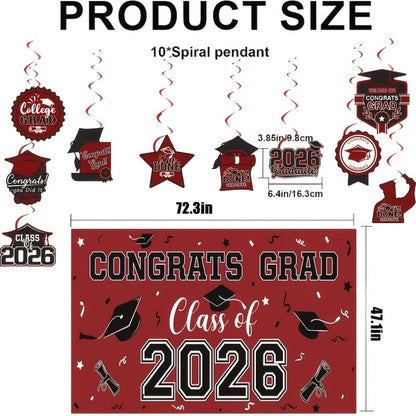 Class of 2026 Graduation Decoration Set with Letter Banner, Hanging Pieces and Six Color Options