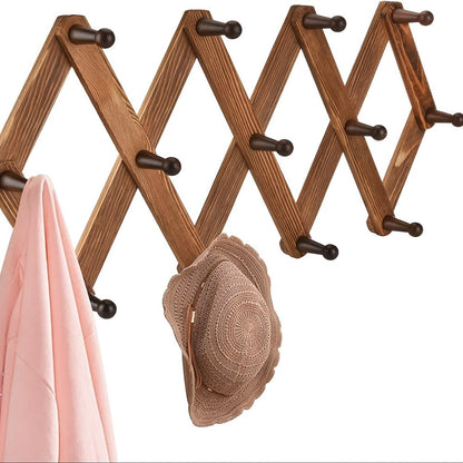 Wall Hat Rack Expandable Wood Accordion Hanger – 13 Hooks for Baseball Caps Coats Scarves Jewelry, Vintage Entryway Hallway Organizer