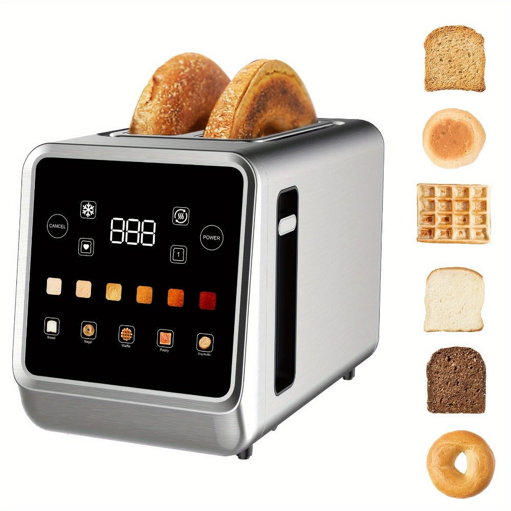 Digital Touch Screen Toaster 2 Slice Stainless Steel with 5 Bread Functions 7 Shade Settings for Home Cooking, Dining and Outdoor Meals