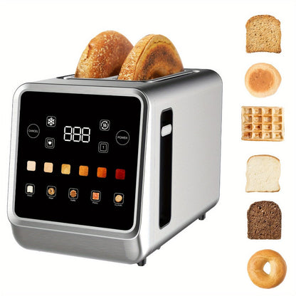 Digital Touch Screen Toaster 2 Slice Stainless Steel with 5 Bread Functions 7 Shade Settings for Home Cooking, Dining and Outdoor Meals