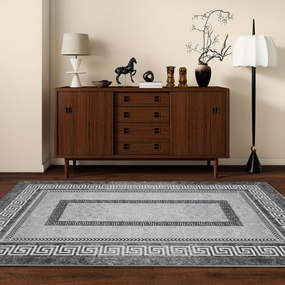 Persian Boho Area Rug – Luxury Crystal Velvet 850GSM Floral Pattern | Non-Slip Machine Washable 100% Polyester Carpet | Grey Black Marble