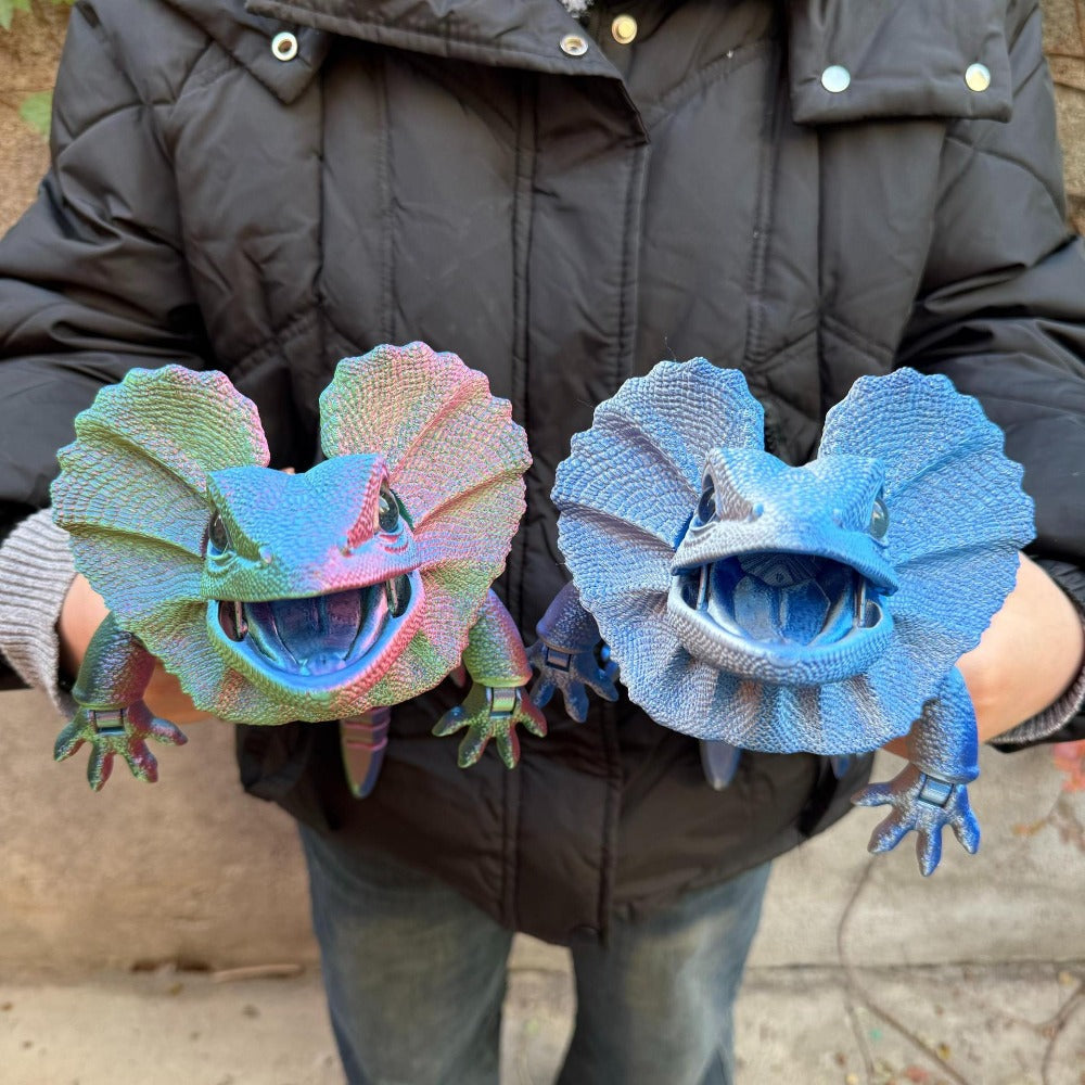 Frilled Neck Lizard Figurine 3D Printed, Large Umbrella Lizard Animal Sculpture 8 Color Styles