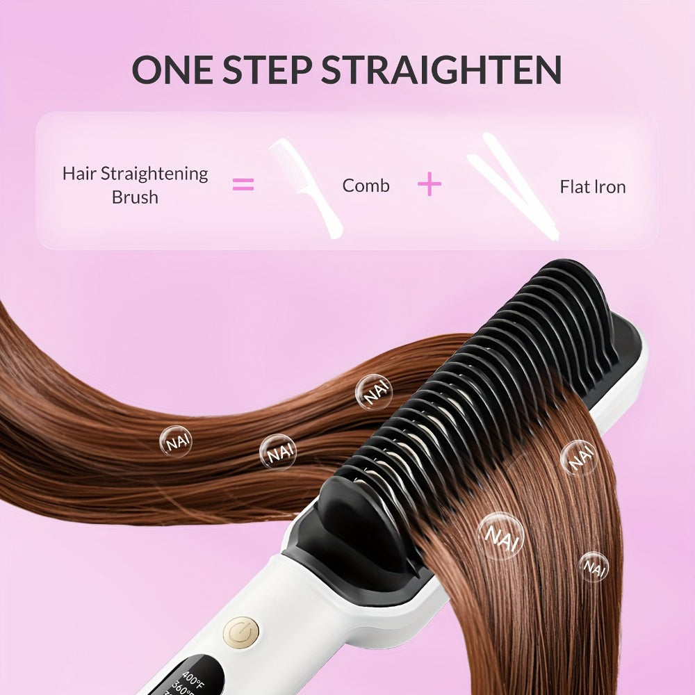 OD-6801 Black or OD-6806 Rose-Gold Heated Straightening Brush with Display, Glove and Three-Button Controls