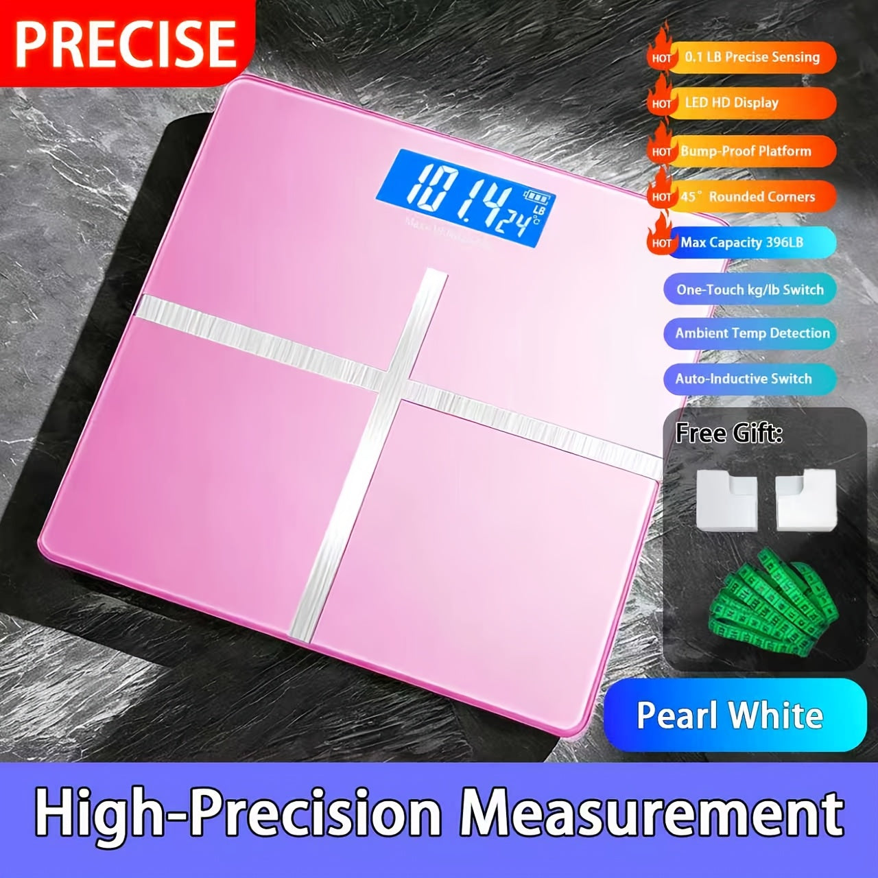 Digital Bathroom Scale with LCD Temperature Display – 396 lb High-Precision Weight Scale, KG/Pounds Switchable, Wide Non-Slip Platform