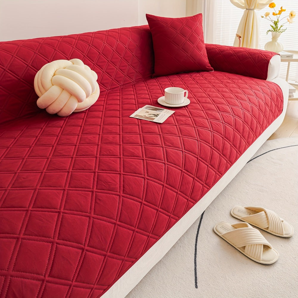 Sofa Cover Three-Piece Soundwave Embossed Set with Sofa Panel, Two Armrest Covers and Backing Mat