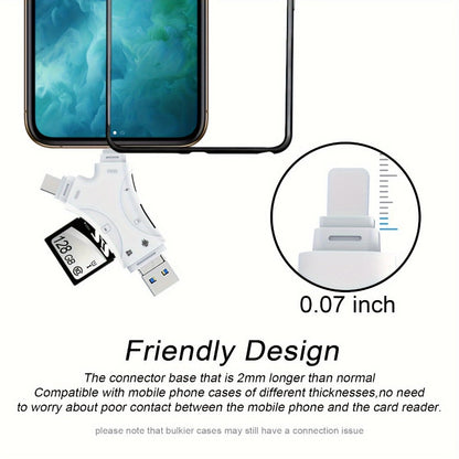 4-in-1 SD Card Reader for iPhone iPad Android Mac PC Camera, Micro SD TF Card Adapter with USB, USB-C