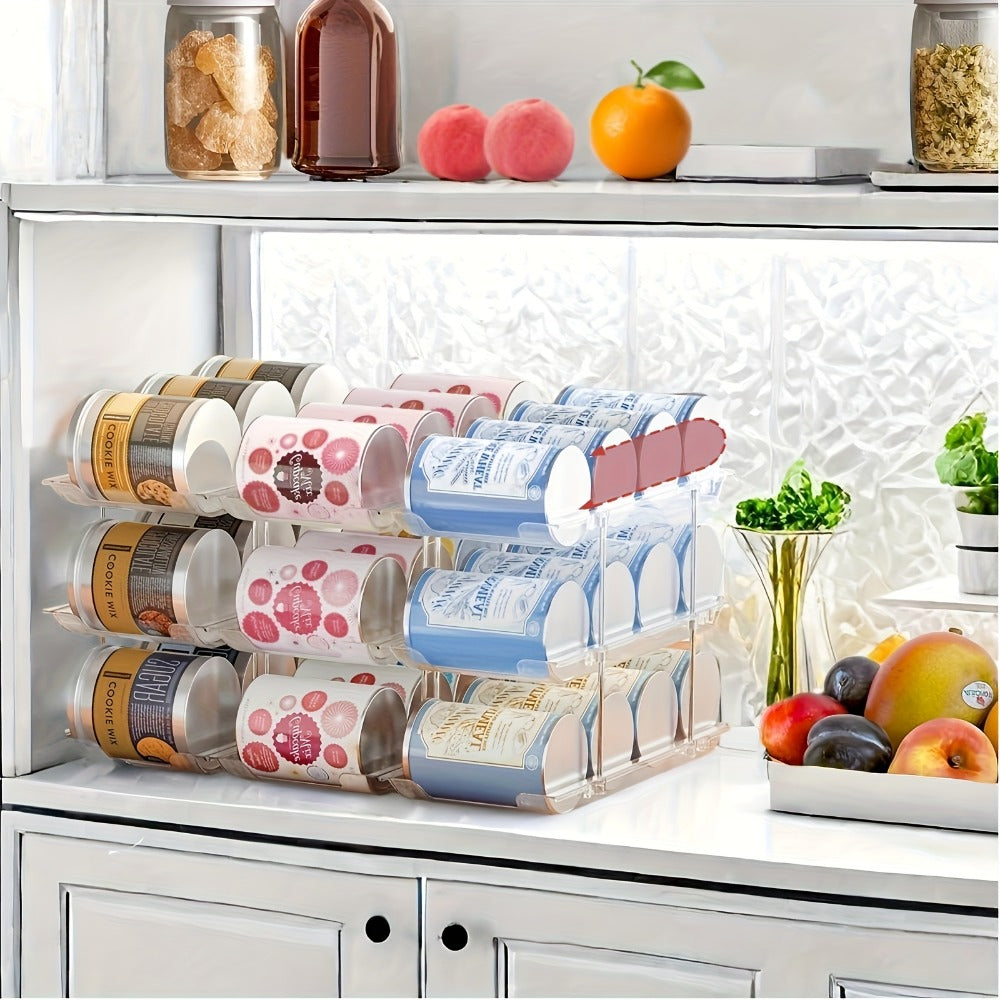 3-Tier Can Organizer Rack, 3-Set Clear Plastic Rolling Pantry and Refrigerator Storage for Up to 36 Cans