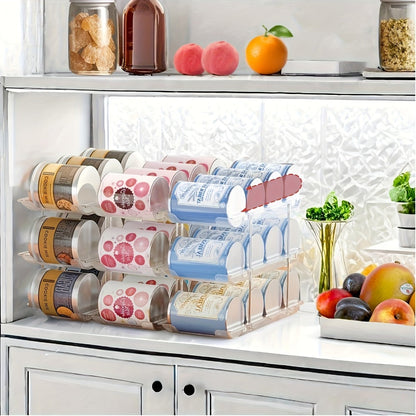 3-Tier Can Organizer Rack, 3-Set Clear Plastic Rolling Pantry and Refrigerator Storage for Up to 36 Cans