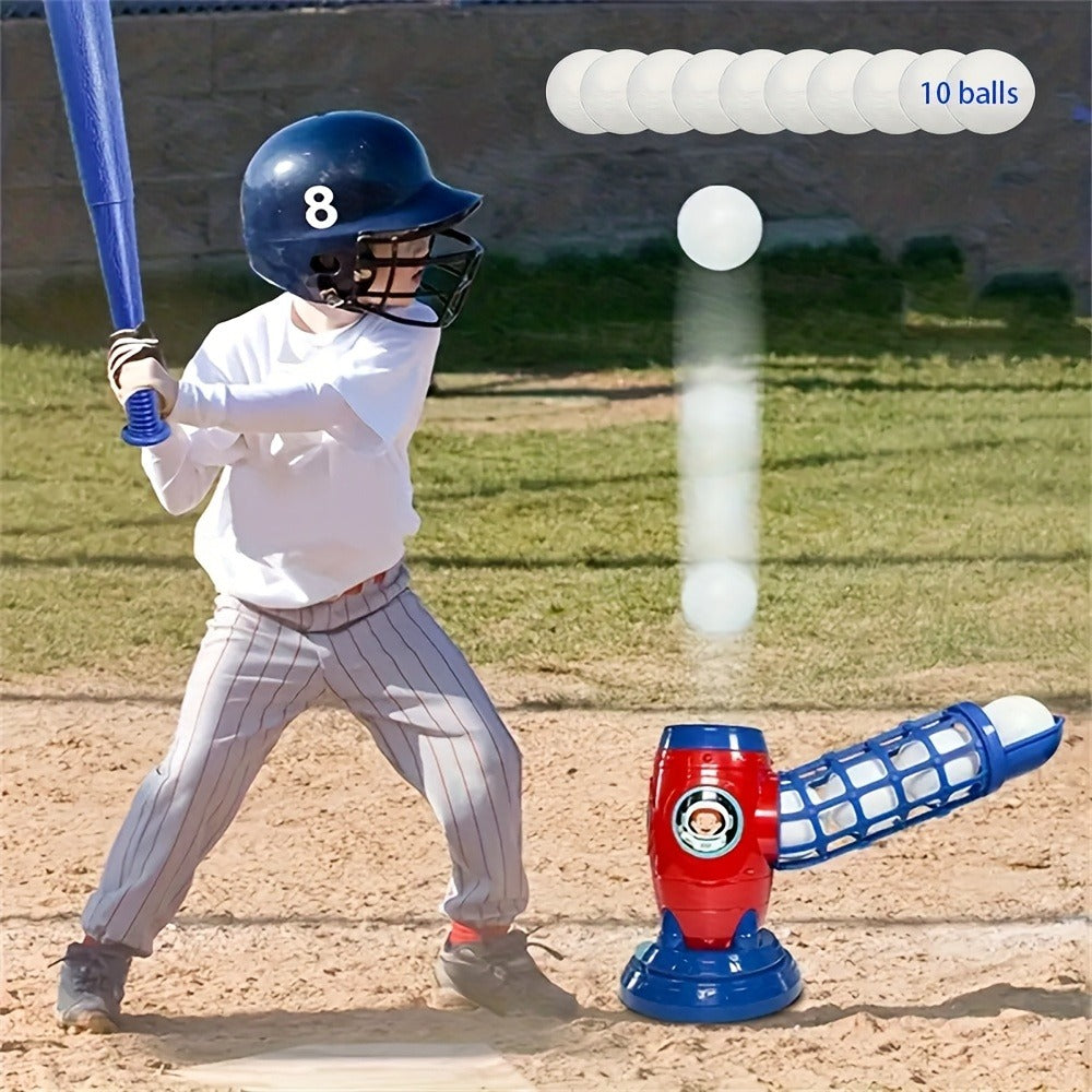 Kids Baseball Pitching Machine Toy Set, Children's Baseball Trainer with Bat, Ball Machine & 10 Balls