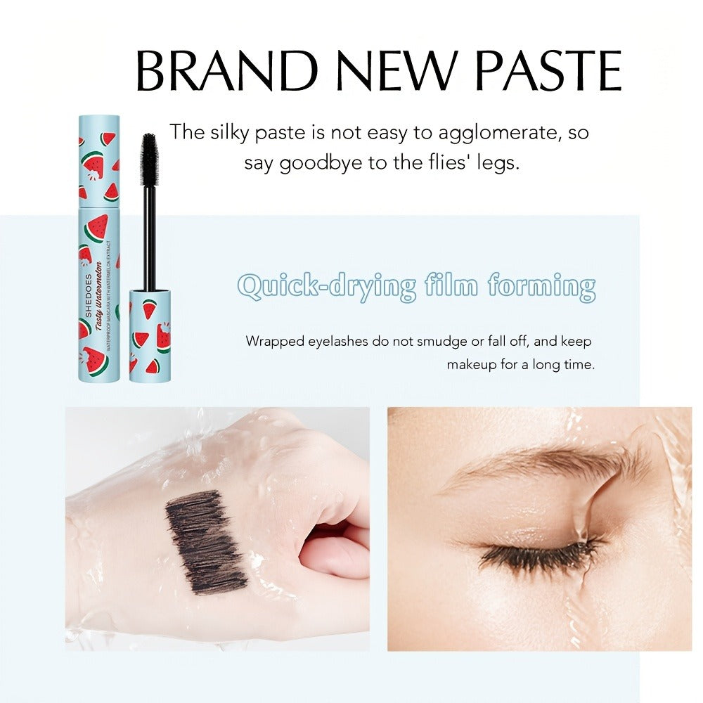Black Mascara Two-Piece Set in Blue Watermelon-Print Tubes with Straight Black Bristle Applicator Wands