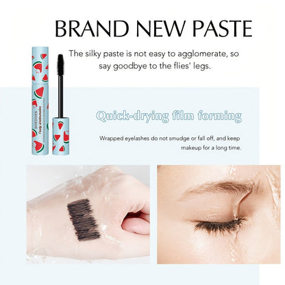 Black Mascara Two-Piece Set in Blue Watermelon-Print Tubes with Straight Black Bristle Applicator Wands