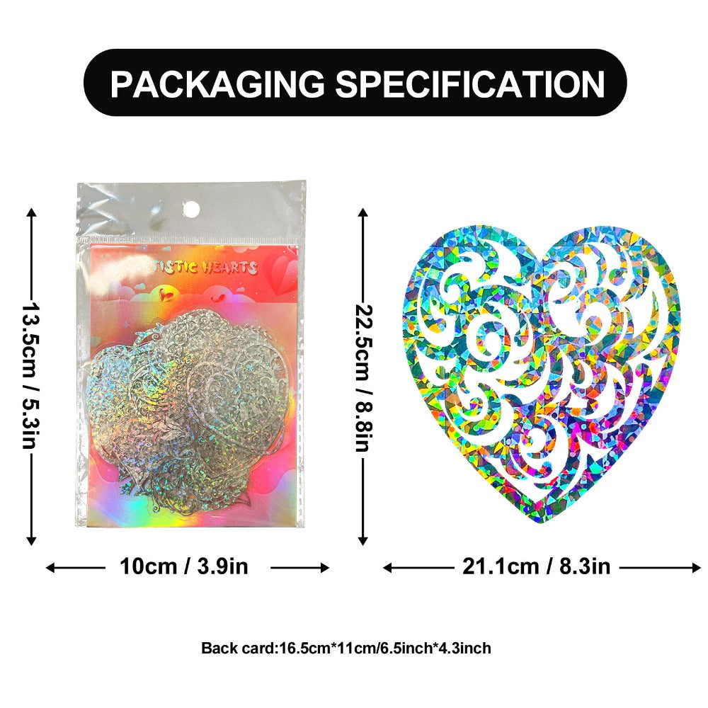 Holographic Heart Stickers 50pcs Laser Sparkling Love Decals for Laptop Phone Water Bottle Guitar Car Luggage