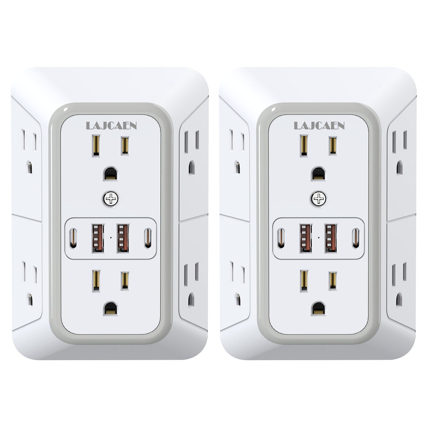 Outlet Splitter Wall Expander 10-in-1 with 6 AC Outlets 2 USB-A 2 USB-C Ports 3-Sided Plug for an Everyday Personal Care Routine