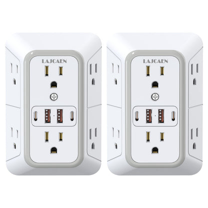 Outlet Splitter Wall Expander 10-in-1 with 6 AC Outlets 2 USB-A 2 USB-C Ports 3-Sided Plug for an Everyday Personal Care Routine