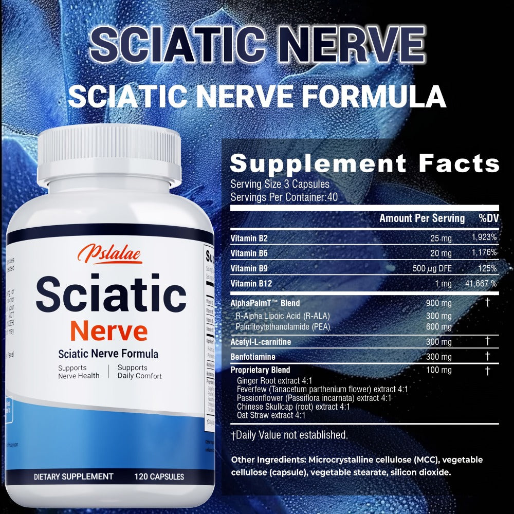 Nerve Pain Supplement 120 Capsules, Sciatic Nerve & Neuropathy Support with Vitamin B Complex, Benfotiamine & Acetyl-L-Carnitine
