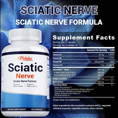 Nerve Pain Supplement 120 Capsules, Sciatic Nerve & Neuropathy Support with Vitamin B Complex, Benfotiamine & Acetyl-L-Carnitine