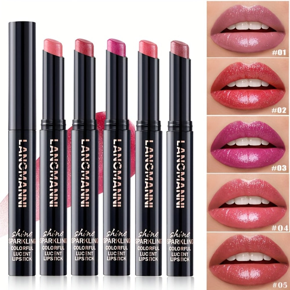 Lipstick Set, LANCMANNI 5-Color Angled-Tip Shine Collection with Two numbered shade-group Options
