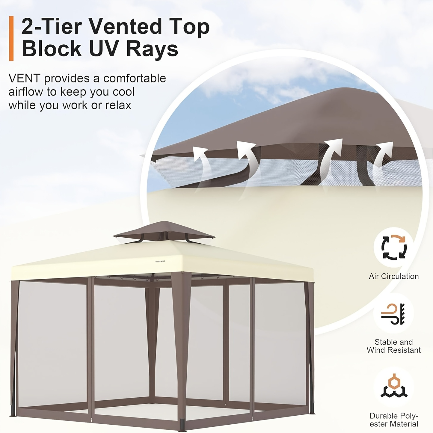 Gazebo Tent 10x10 FT Mosquito Netting Quick Setup Outdoor Canopy for Garden, Yard and Pest Management