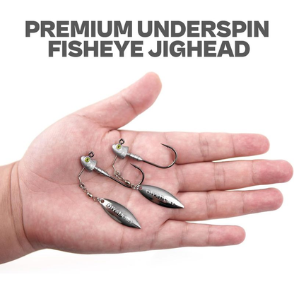Underspin Jig Heads 6-Pack with 100% Brass Blade – Never Rust Rotating Spinner Jig for Bass & Saltwater Fishing – 3/16oz, 1/4oz, 3/8oz