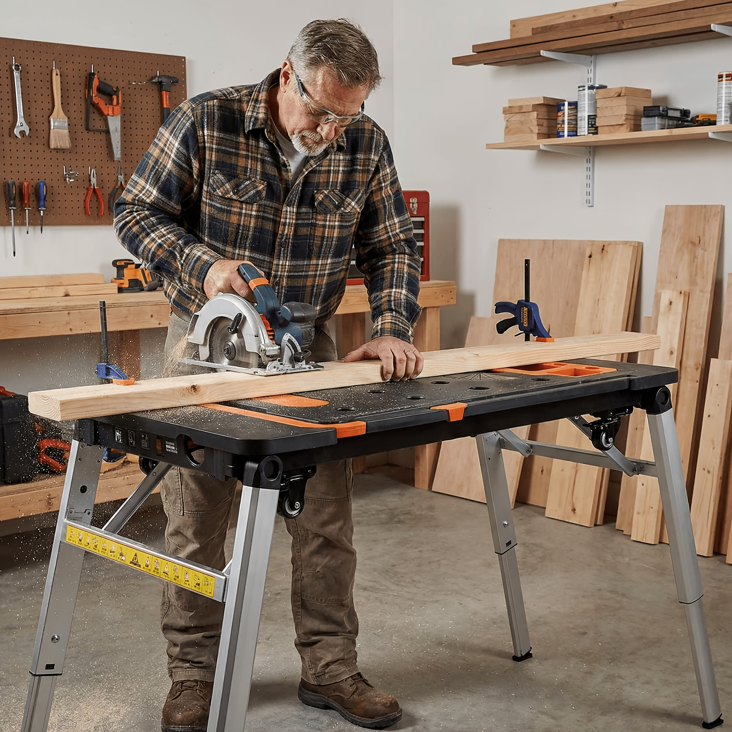 7in 1 Multifunctional Work Benches, Folding Work Table for Garage, As Portable Workbench, Sawhorse