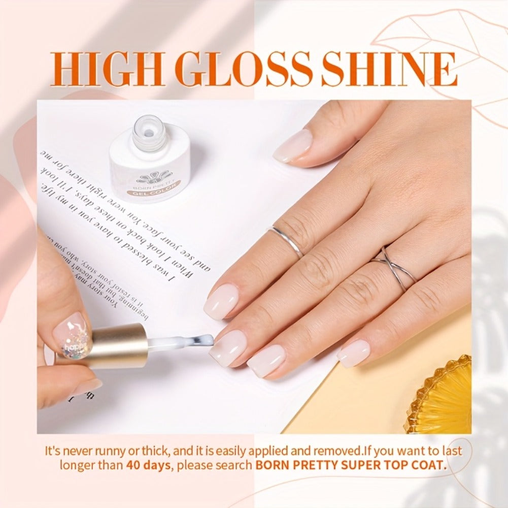 Gel Nail Polish in 10ml Translucent Jelly with 6 Milky, Snow-Glitter and Nude Shade Options