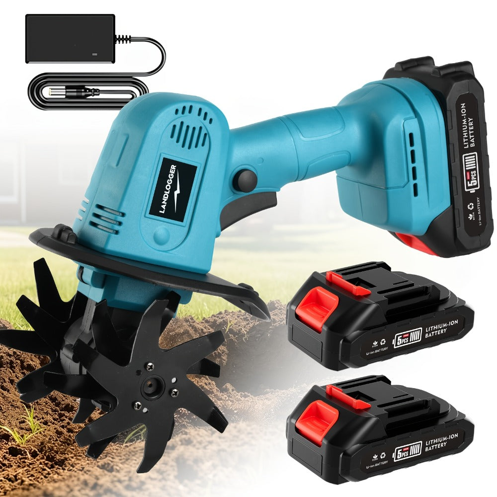 Cordless Electric Cultivator 20V Handheld Rotary Tiller, 9-Inch Width 6.6-Inch Depth, 1 or 2 Batteries & Charger