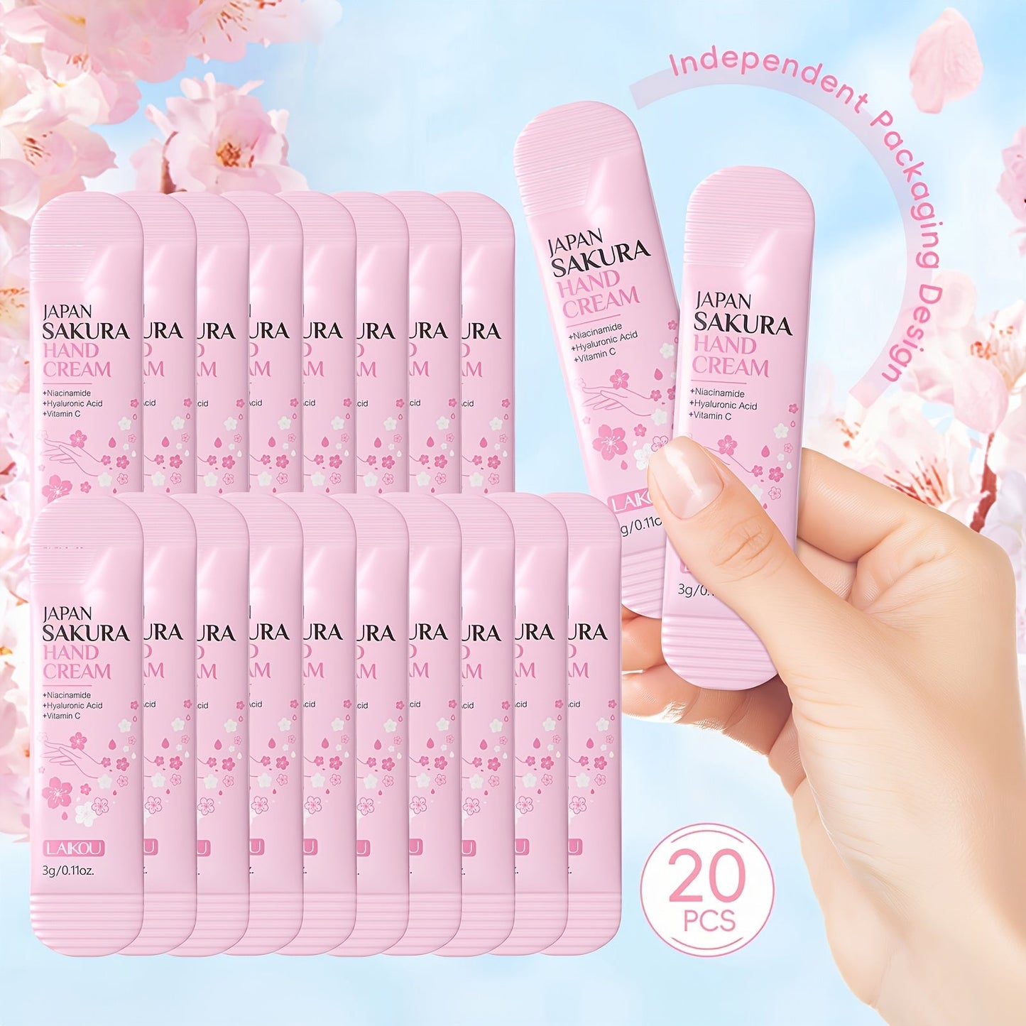 Twenty-Piece Pink Sakura-Print Mini Hand Cream Set with Individual 3-Gram Travel Sachet Tubes