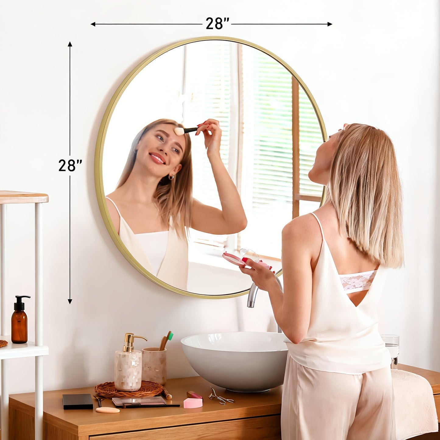 Round Wall Mirror Aluminum Alloy Frame, Modern Circle Mirror for Bedroom, Bathroom & Living Room