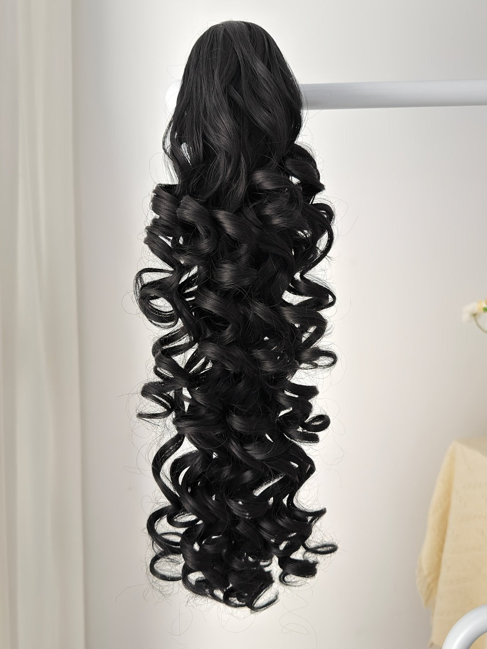 Curly Ponytail Extension 28 Inch Long Heat Resistant Synthetic Clip In Wrap Around Hairpiece Voluminous Bouncy Curls 4 Styles for Women