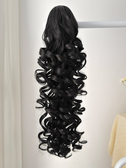 Curly Ponytail Extension 28 Inch Long Heat Resistant Synthetic Clip In Wrap Around Hairpiece Voluminous Bouncy Curls 4 Styles for Women