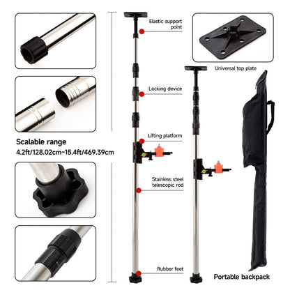 Telescoping Laser Level Pole 15.4ft / 4.7m – Adjustable Extension Rod with 1/4"-20 & 5/8"-11 Thread Mount for Rotary and Line Lasers