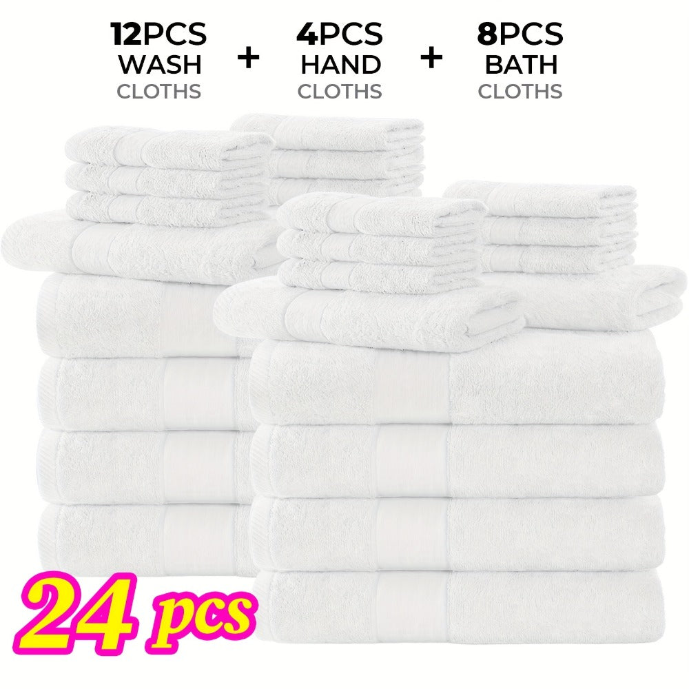 Towel Set 12 or 24 Piece Cotton Collection with Bath, Hand and Washcloth Formats in Seven Colors
