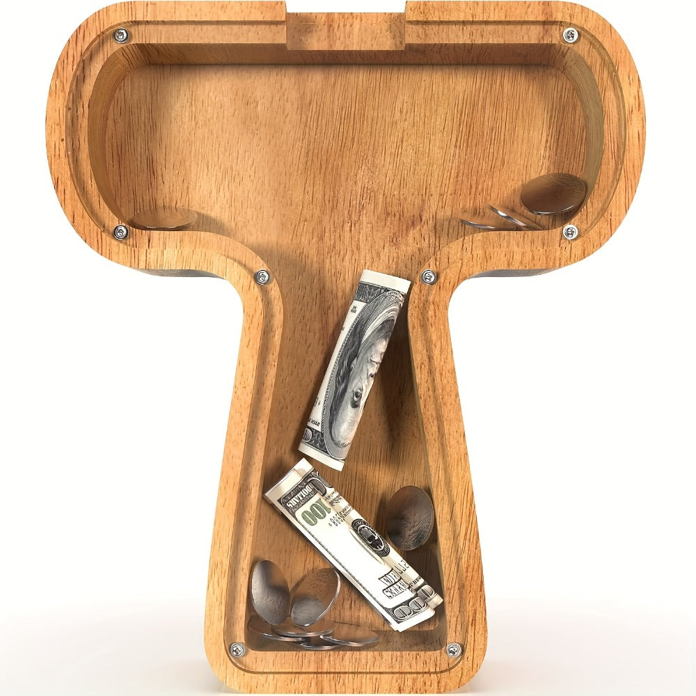 Wooden Letter Penny Bank – Alphabet Coin Bank Savings Box for Kids & Adults, Personalized Money Bank Birthday Gift